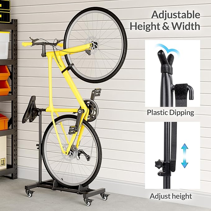 Vertical Bike Stand, Freestanding Bike Rack Garage Storage Upright Bicycle Floor Stand Indoor Bike Holder with Adjustable Height for Garage & Apartment - for Wheels Sizes up to 29”