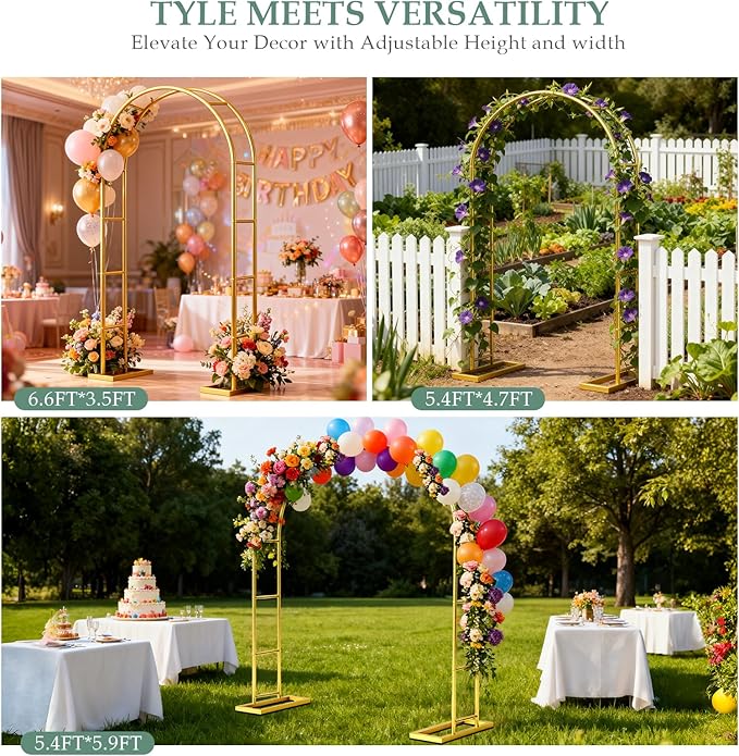 Wedding Arch 6.6FTx3.5FT, Garden trellis for climbing plants outdoor, Gold Metal Pergola Arbors for Flower Arch Archway, Assemble Freely 3 Sizes for Party Decoration,Garden Wide Arbor Trellis