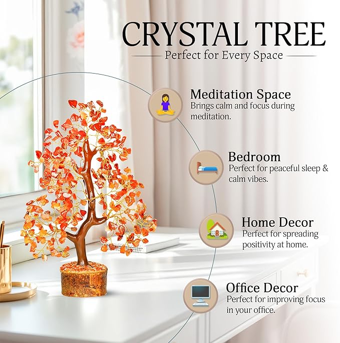 Carnelian Crystal Tree - Home Decor - Bonsai Tree - Tree of Life Decor - Spiritual Decor - Crystal Decor - Good Luck Gifts - Meditation Accessories - Money Tree - Desk Decor - Good Luck Charms