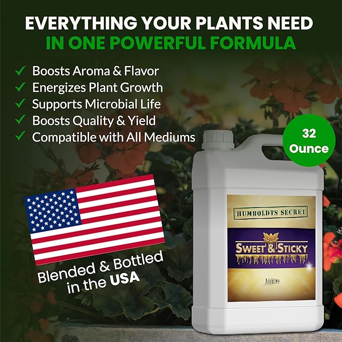 Humboldts Secret Sweet & Sticky Carbohydrate and Saccharide Plant Energy Additive | Indoor and Outdoor Plant Nutrients Enhancer for Growth and Aroma | Boosts Flavor and Development | 32 Ounce
