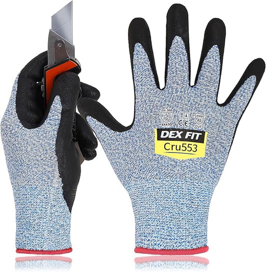 DEX FIT Level 5 Cut Resistant Gloves Cru553, 3D-Comfort Fit, Power Grip, Professional, Durable, Touchscreen, Thin, Cool