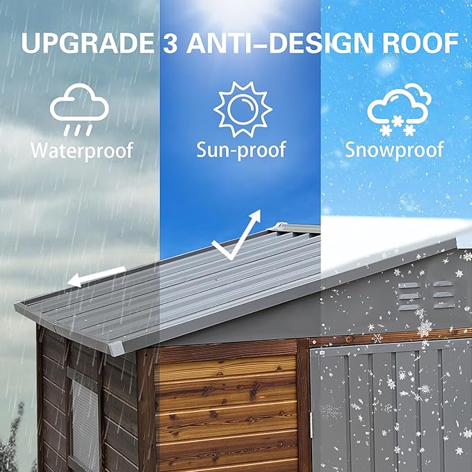 8x6 FT Outdoor Wood Storage Shed, Garden Tool Shed with Windows, Outside Storage Shed Waterproof for Backyard, Garden, Patio, 4 Vents (Without Floor) Wood Color