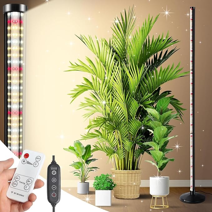 50 Inch Standing Grow Lights for Indoor Plants, 6000K Full Spectrum Plant Lights with Timer, 252 LEDs Vertical Grow Lights,10 Dimmable Levels, Adjustable Height Plant Growing Lamp, 120° Wide Coverage