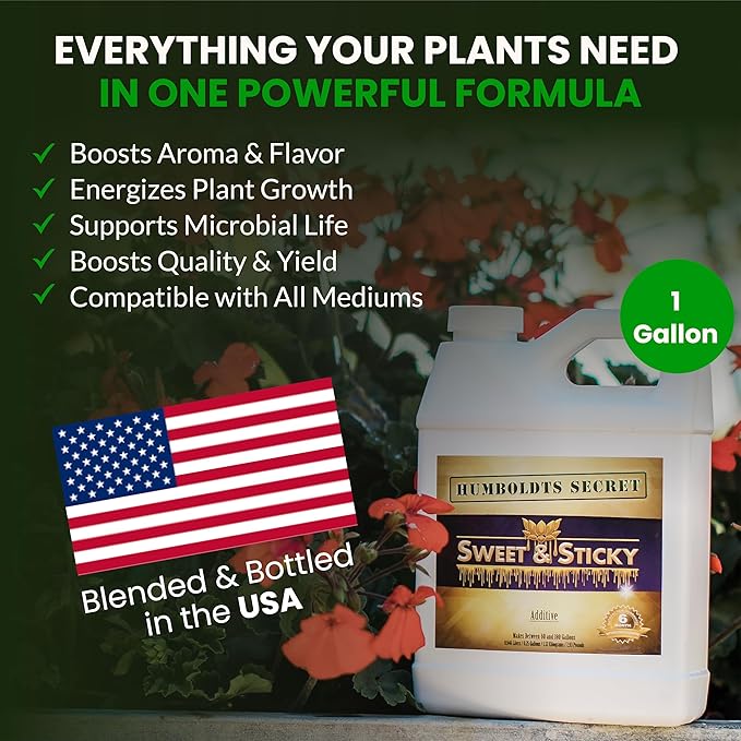 Humboldts Secret Sweet & Sticky Carbohydrate and Saccharide Plant Energy Additive | Indoor and Outdoor Plant Nutrients Enhancer for Growth and Aroma | Boosts Flavor and Development | 1 Gallon