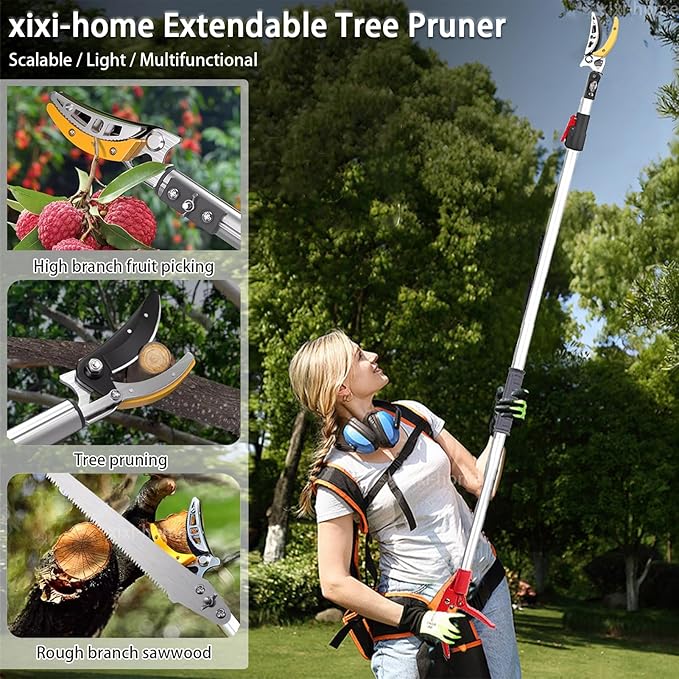 xixi-home 4.6-9.8 Ft Cut and Hold Pruners Long Reach Pole Saw Pruning Shears and Hold Bypass Pruner Extendable Tree Trimmer with Dedicated Serrations Telescoping Fruit Picker