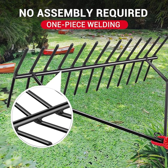 32" Aquatic Weed Rake, 8.6" Steel Rod Lake Weed Cutter, One-Piece Welding, No Assembly Required, Pond Beach Landscaping, Perfect Tie Hole, 30ft Thicker Rope and Net