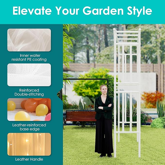 Flat Top Garden Arch Trellis 11FT x 9FT, Extra Large Garden Trellis for Climbing Plants Outdoor, 141.7in x 108in PE-Coated Metal Arbor Archway Trellis for Roses,Wisteria,Wedding,Patio Decoration White