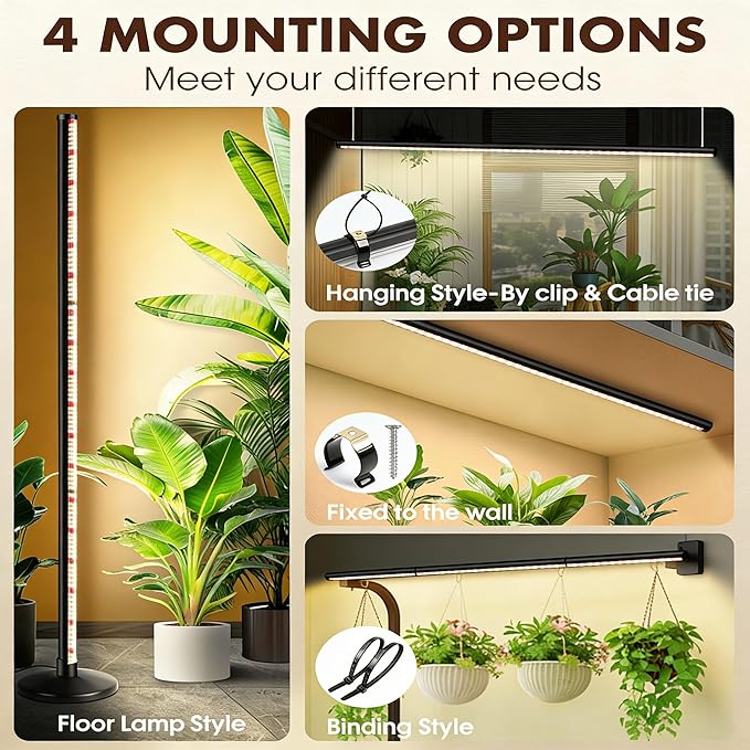 65 Inch Vertical Grow Lights for Indoor Plants: 48W, 6000K, 336 LEDs Full Spectrum LED Standing Plant Lights with Timer and 10 Level Dimmable Plant Growing Lamp for Greenhouse with Hanging Accessory
