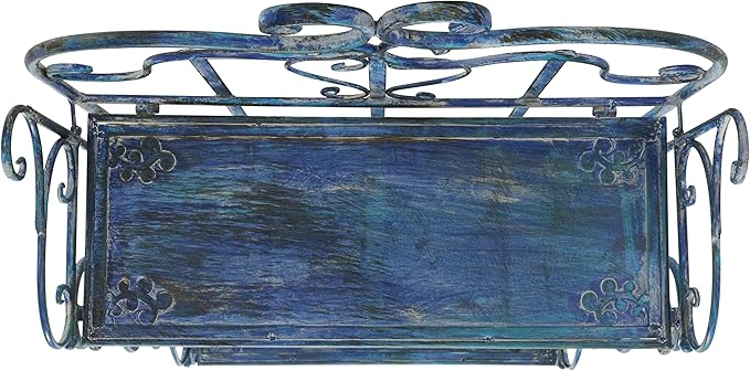 SAFAVIEH Outdoor Collection Tyrique Victorian Mossy Blue Wrought Iron 4-Tier Shelf Unit