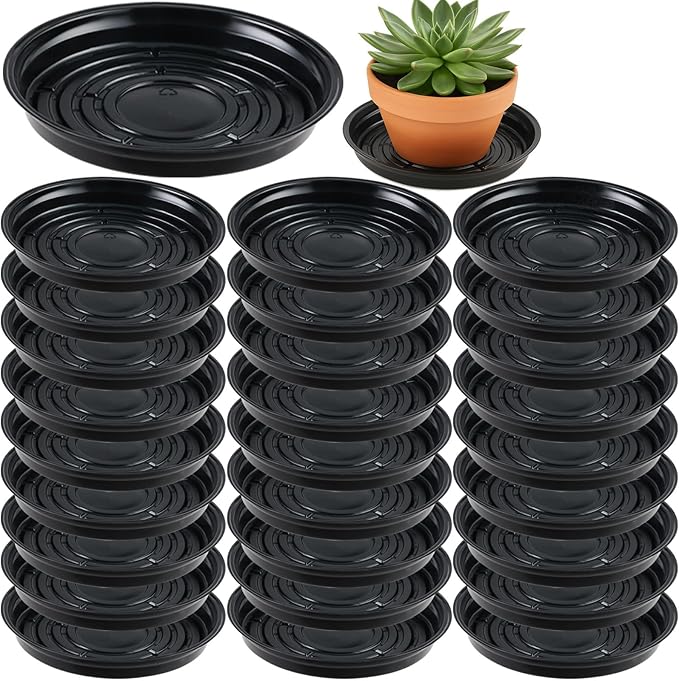 30 Packs 20" Extra-Large Plant Saucers for Indoor Outdoor Use Heavy Duty Plastic Plant Plate Dish for Planter Bulk Round Flower Pot Drip Trays to Catch Water 4 to 20 Inch, Black