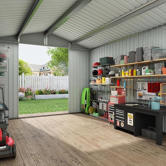 Metal Garage Shed 10x20 FT, Sheds & Outdoor Storage Clearance, Outdoor Storage Shed for Car, Truck, Bike, Lawnmower, Backyard Tool House, Boasting 2 Doors and 4 Vents, Dark Gray