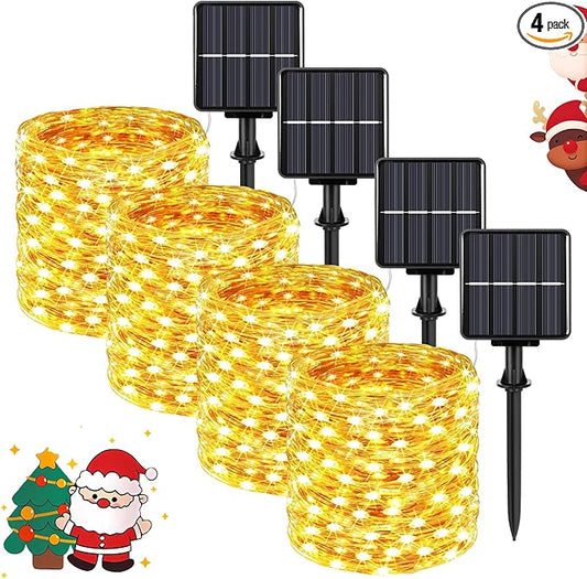 Extra-long 288FT 800LED Solar Fairy String Lights, 4-Pack 72FT 200 LED Outdoor Twinkle Lights Waterproof, 8 Lighting Modes, Warm White Copper Wire Lights for Deck Backyard Tree Garden Fence Pool Party