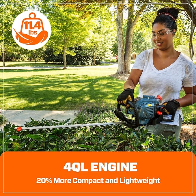 SENIX 4QL 26.5 cc 4 Cycle 22-Inch Gas Hedge Trimmer, Garden Tool to Trim Shrubs,Bushes,and More,Double Sided Dual Action Blades,1-1/8" Cutting Capacity,Includes Blade Cover and Safety Glasses(HT4QL-L)