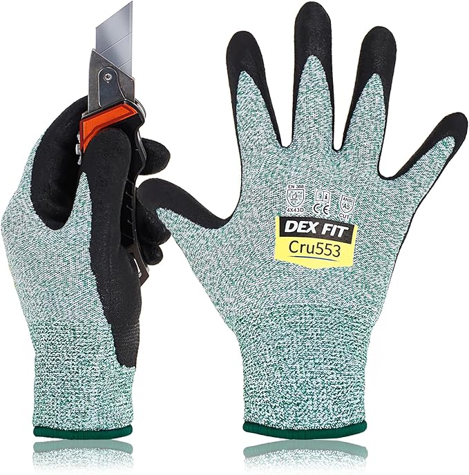 DEX FIT Level 5 Cut Resistant Gloves Cru553, 3D-Comfort Fit, Power Grip, Professional, Durable, Touchscreen, Thin, Cool