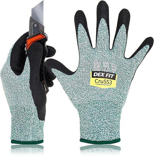 DEX FIT Level 5 Cut Resistant Gloves Cru553, 3D-Comfort Fit, Power Grip, Professional, Durable, Touchscreen, Thin, Cool