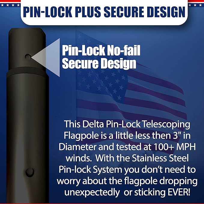 Service First 25FT Flagpole Kit Freedom Edition Black Telescoping For Outside House In Ground - Anti Tangle Swivel Ring Design - 100MPH Wind Tested