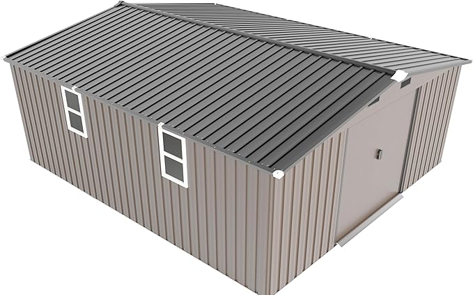 10x12 FT Outdoor Storage Shed, Extra Large Metal Shed with Lockable Doors,Vent & 2 Windows, All-Weather Tool Shed Storage House for Backyard,Garden,Patio, Lawn, Brown