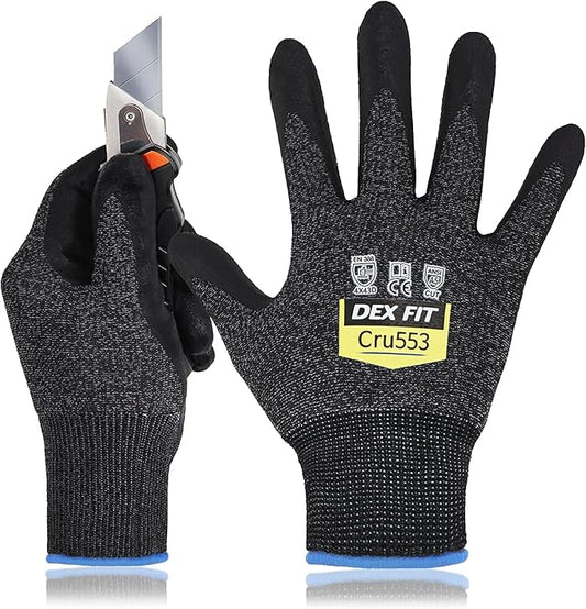 DEX FIT Level 5 Cut Resistant Gloves Cru553, 3D-Comfort Fit, Power Grip, Professional, Durable, Touchscreen, Thin, Cool