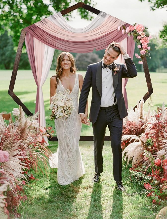 DearHouse Wooden Wedding Arch, 7.2FT Heptagona Wooden Arch for Wedding Wood Arch Wedding Arbor Backdrop Stand for Ceremony Rustic Wedding Birthday Parties Indoor Outdoor Garden Decor, AWERT0-3