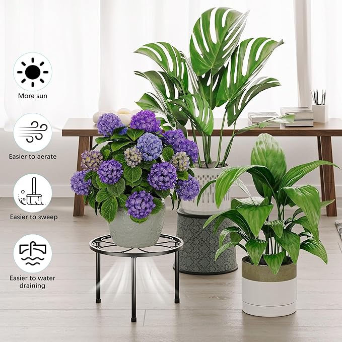 5 Pack Metal Plant Stands,Heavy Duty Potted Holder for Flower Pot,Indoor Outdoor Metal Rustproof Iron Garden Container Round Supports Flower Rack for Planter(BlackFlower)