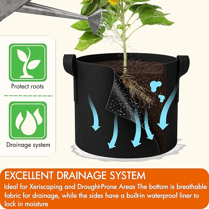 Gardzen 6-Pack 7 Gallon Grow Bags, 500G Thickened Aeration Fabric Pots with Handles, Heavy Duty Cloth Pots for Plants