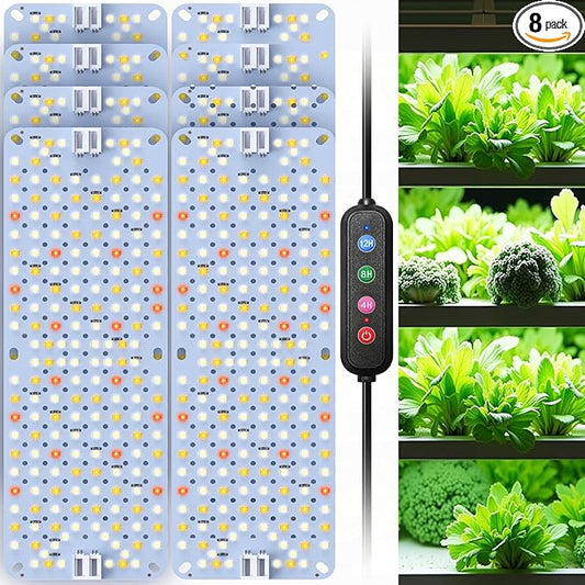 Full Spectrum 1536 LEDs Grow Lights, 100W Plant Grow Lights for Indoor Plants with Daisy Chain Function, Sunlike Spectrum,4/8/12/16/20H Timer for Seed Starting(Pack8)
