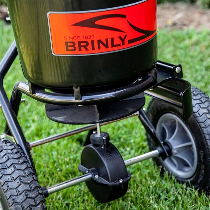 Brinly P20-500BHDF-A Push Spreader with Side Deflector Kit and Hopper Grate, 50 lb. Capacity - Matte Black