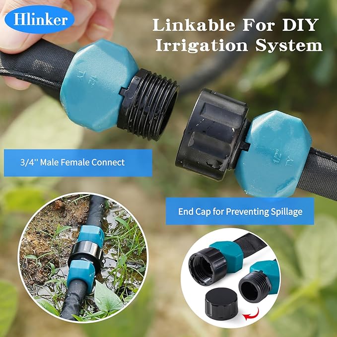 2025 Flat Soaker Hose 200 ft (50ft 4Packs) with Stake for Garden, Linkable Drip Hose Diy Automates Garden Irrigation System Saving 90% Water, Dual-layer Leak-free Design Water Hose with Holes
