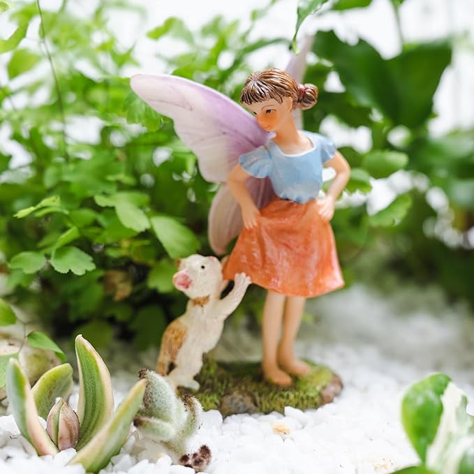 PRETMANNS Fairy Garden Fairies – Cute Accessories for Indoor Outdoor Miniature Garden - Figurine Ava with Cat - Hand-Painted Resin Piece