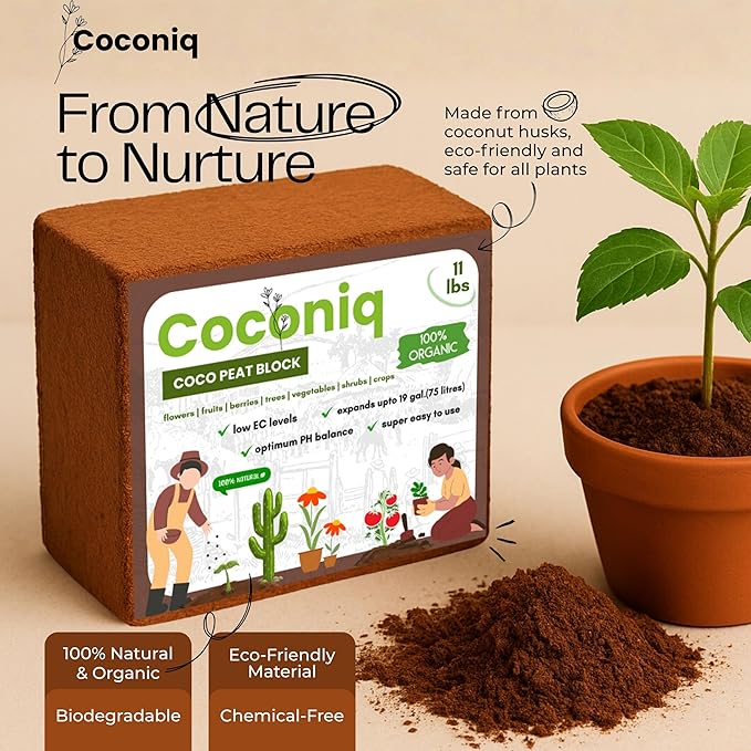 Premium Coco Coir Bricks 4 Pack - Lightweight Cocopeat for Garden Soil, Compressed Coconut Fiber Brick for Potting, Gardening, Planting, Seed Starting, Indoor & Outdoor Plants, Set of 4