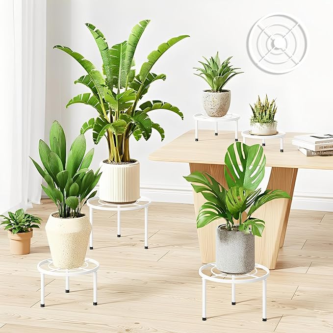 5 Pack Metal Plant Stands, Anti-Rust Plant Pot Shelf, Heavy Duty Black Iron Plant Stand, Rustproof Iron Round Planter Potted Holder for Home,Patio,Balcony Decor(WhiteCircle)