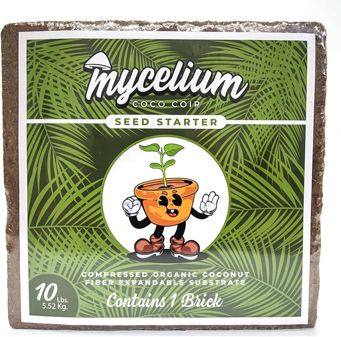 Mycelium Coco Coir Brick - Seed Starter | 10 lb OMRI Certified Organic Growing Medium for Seed Germination & Root Development – Expands When Hydrated for a Nutrient-Rich, Well-Draining Base