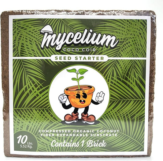 Mycelium Coco Coir Brick - Seed Starter | 10 lb OMRI Certified Organic Growing Medium for Seed Germination & Root Development – Expands When Hydrated for a Nutrient-Rich, Well-Draining Base