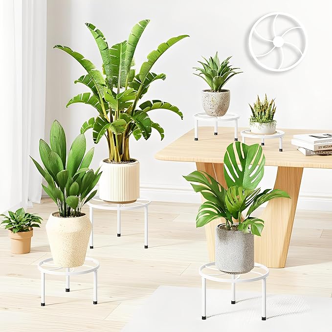 5 Packs Metal Plant Stand Indoor Outdoor,Heavy Duty Flower Pot Stands for Multiple Plant,Rustproof Iron Round Potted Stand Holder,Plant Shelf for Planter Garden(WhiteKite)
