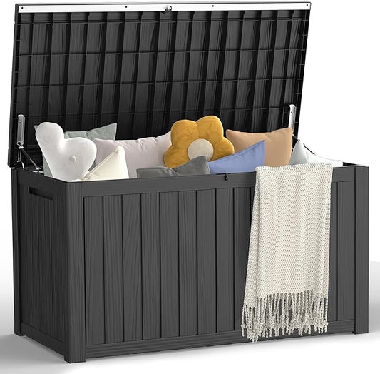 Outdoor Storage Box - Lockable Waterproof UV-Resistant Resin Deck Box for Patio Cushions, Pool Accessories (Black, 200 Gallon)