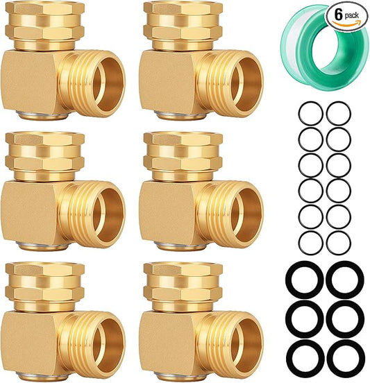 Garden Hose Swivel Elbow 90 Degree Solid Brass Right Angle Hose Connector (6 PCS)