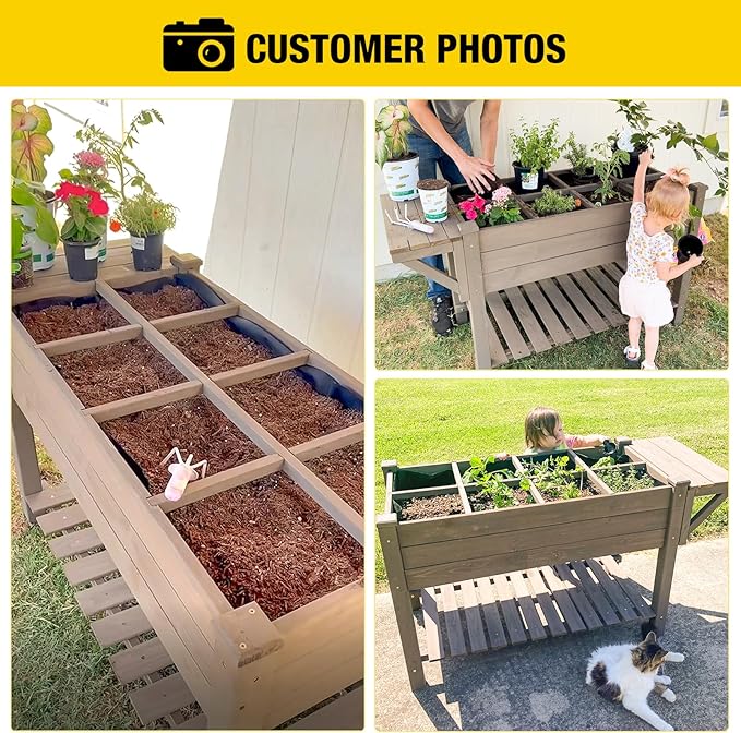 Aivituvin Raised Garden Bed on Wheels, Elevated Plant Boxes Outdoor Large with Grow Grid - with Large Storage Shelf 52.7" x 22" x 30"
