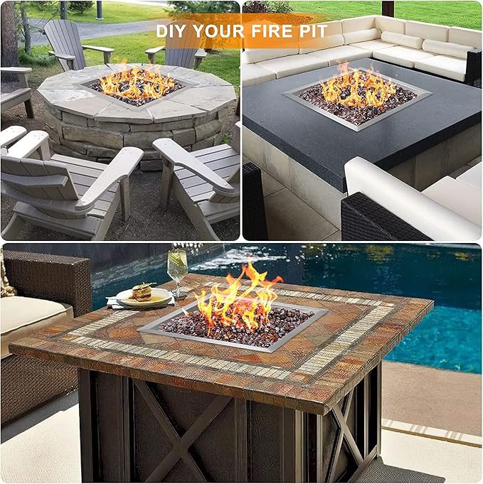 onlyfire Stainless Steel Square Fire Pit Flat Pan with Burner Ring Assembly, 24-Inch
