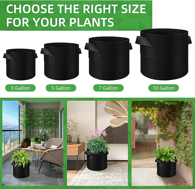 LITLANDSTAR 100-Pack 7 Gallon Grow Bags, Heavy Duty Thickened Nonwoven Aeration Fabric Pots with Handles, Aeration Grow Bags for Vegetable/Flower/Plant