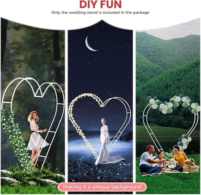Wedding Arch Stand for Ceremony White Heart-Shaped Modern Metal Balloon Arch Stand Kit Garden Floral Arch Frame Background for Anniversary Birthday Party Bridal Shower Lawn Decor