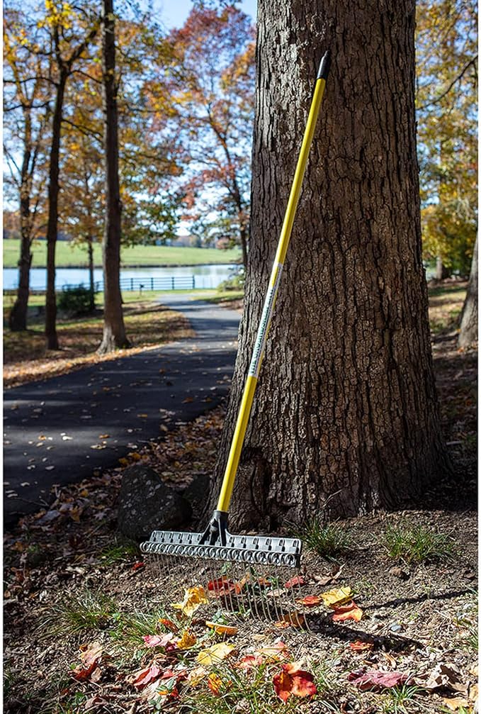 THE GROUNDSKEEPER II Rake 55-inch Lightweight Fiberglass Handle, 21-inch Head, Durable Steel Tines for Gardening, De-Thatching or Professional Landscaping (6-Pack)