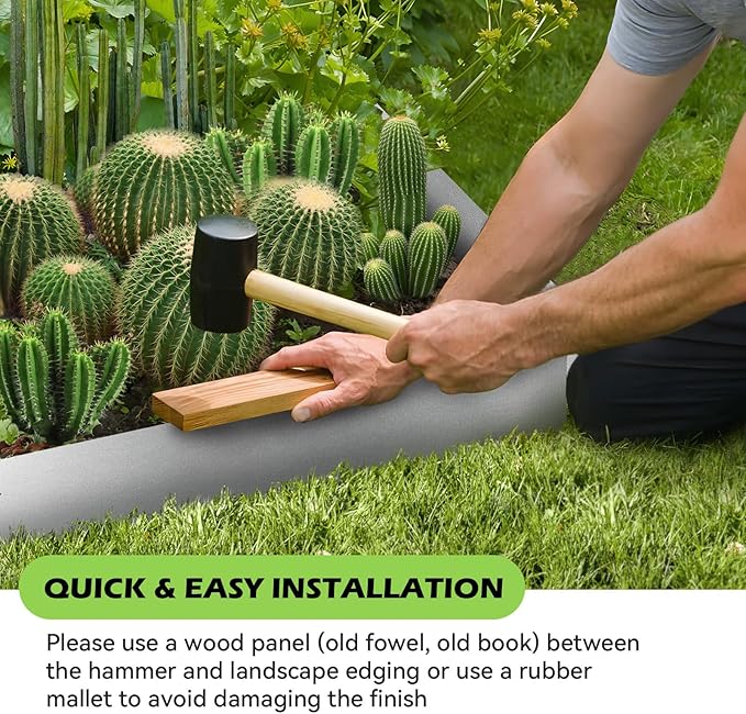 Landscape Edging Kit, 13 INCH 6 PCS Galvanized Steel Edging Landscape Lawn Edging Powder for Lawn Yard, Coated Bendable Metal Strips, No-Dig Hammer-in Edging Border w/ 7Clips