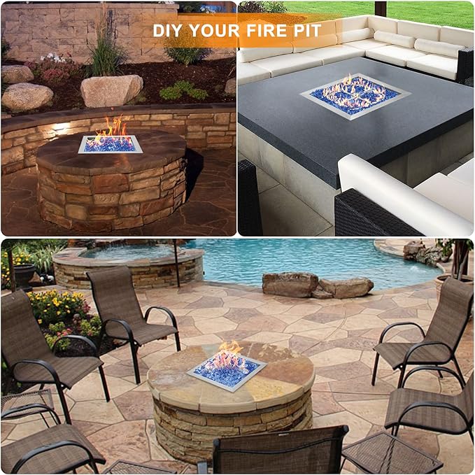 onlyfire Stainless Steel 12" Drop-in Square Fire Pit Pan, with 9" Square Fire Burner