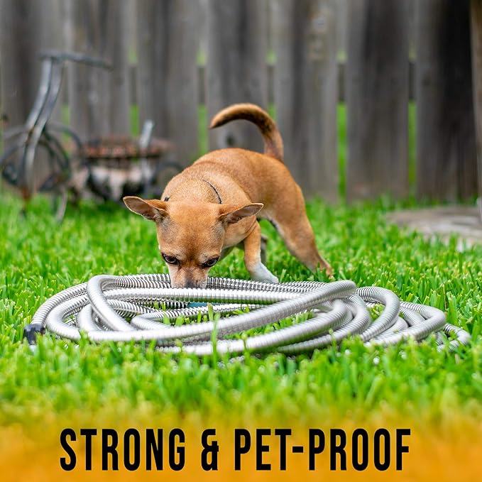Tardigrade Metal Garden Hose 100 FT, Heavy Duty 304 Stainless Steel Water Hoses, Unmatched Durability, Flexible, No Kink & Tangle, Lightweight, Pet & Rust Proof for Outdoor Lawn Yard