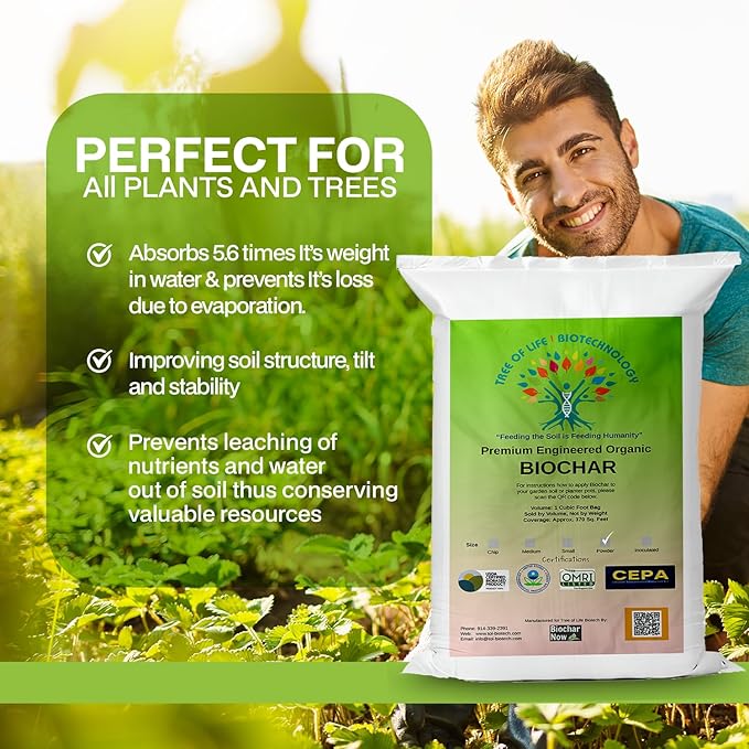 Premium Engineered Biochar Soil Amendment (Powder 30 Qts) – 100% Natural Active Carbon Award-Winning Biochar for Gardens | Organic Soil Amendment for Plants, Boosts Nutrients & Reduces Fertilizer Use