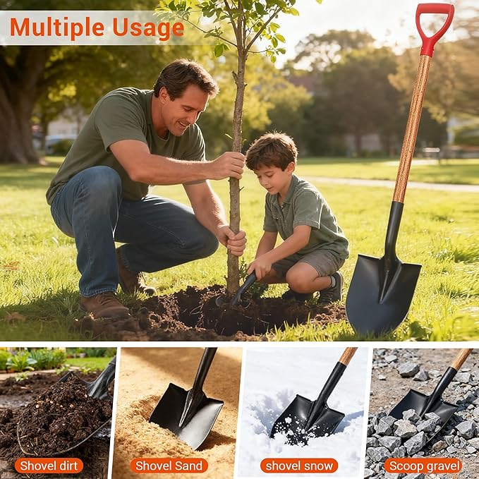 41" Round Shovel,Snow Shovel with Straight Hardwood Handle and D-Grip, Gardening Tool-Digging Shovel