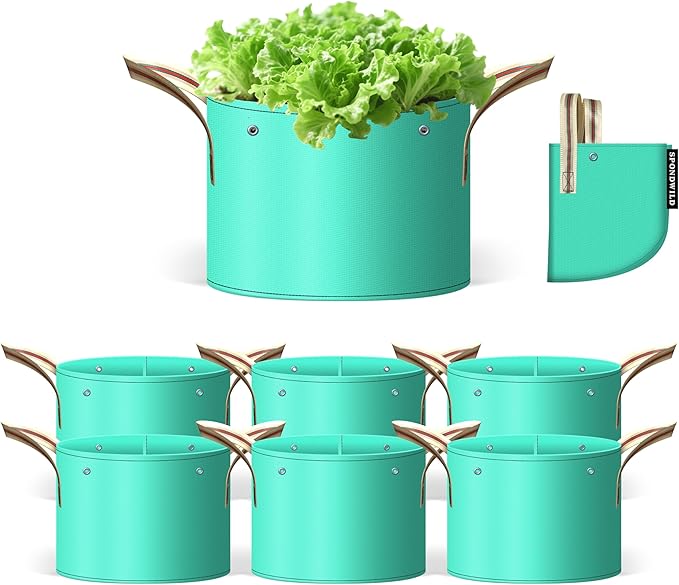 7 Pcs 10 Gallon Grow Bags, PE Garden Grow Bags for Plants with Branch-Binding Holes and Bottom Drain Holes, Ideal for Vegetables, Strawberries and Flowers