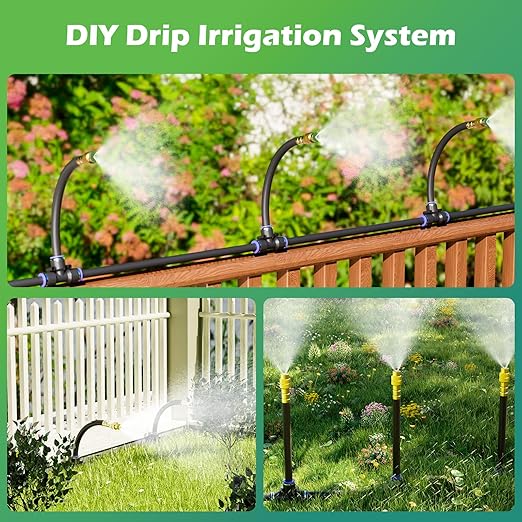 Drip Irrigation System 30 FT with 10 Nozzles, 360° Adjustable Bendable Garden Watering Misting System for Greenhouse, Yard, Lawn, Plant, Garden, 0.3 inch Hose