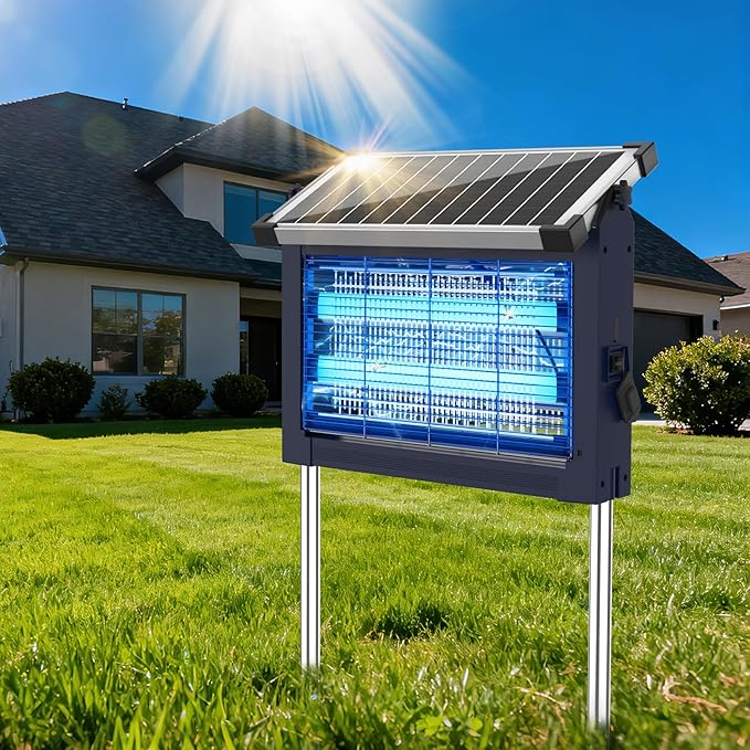 Solar Bug Zapper Outdoor, Mosquito Zapper Waterproof Electric Fly Zapper Rechargeable Mosquito Killer Lamp with 10W Solar Panel, 4500V Cordless Fly Trap for Backyard, Patio, Garden, RV, Camping