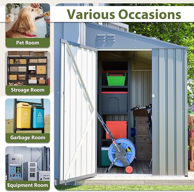 4×7 FT Outdoor Metal Storage Shed,Heavy-Duty Lean to Storage Shed with Lockable Door and Reinforced Beams,All Weather Waterproof Storage House W/2 Air Vents,for Backyard,Patio,Lawn,Gray
